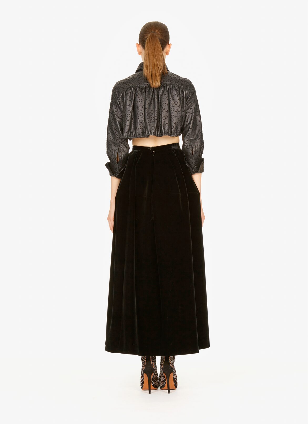 Leather Cropped Shirt ALAÏA BLACK LEATHER CROPPED SHIRT